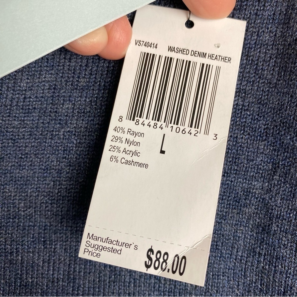 NWT Joan Vass Washed Denim Heather Zip Back Pullover Sweater, Size Large - Picture 6 of 11